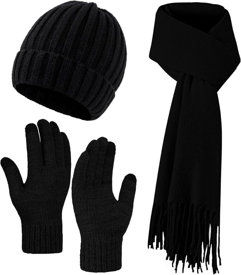 Premillow Women Winter Hat Beanie+Long Scarf+Touch Screen Gloves Set, Warm Clothes Set with Knit Fleece Lined for Women/Men Winter - Image 1